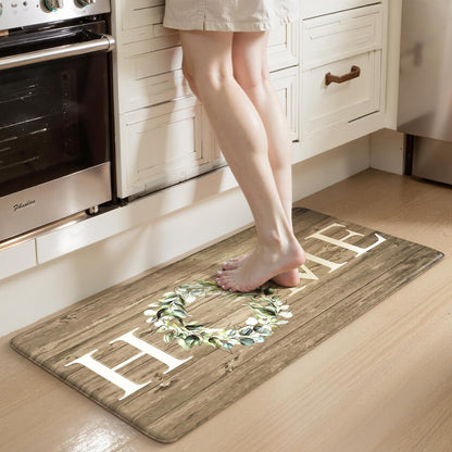 KIMODE Kitchen Anti Fatigue Rug Set of 2, Ergonomic Standing Kitchen Mat Set 2PCS, Farmhouse Kitchen Runner Stain Resistant, Non Slip Waterproof Kitchen Mats for Floor, 20" x 71" + 20" x 32", White