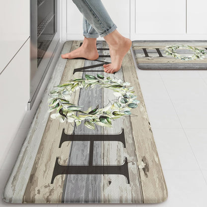 KIMODE Kitchen Anti Fatigue Rug Set of 2, Ergonomic Standing Kitchen Mat Set 2PCS, Farmhouse Kitchen Runner Stain Resistant, Non Slip Waterproof Kitchen Mats for Floor, 20" x 71" + 20" x 32", White