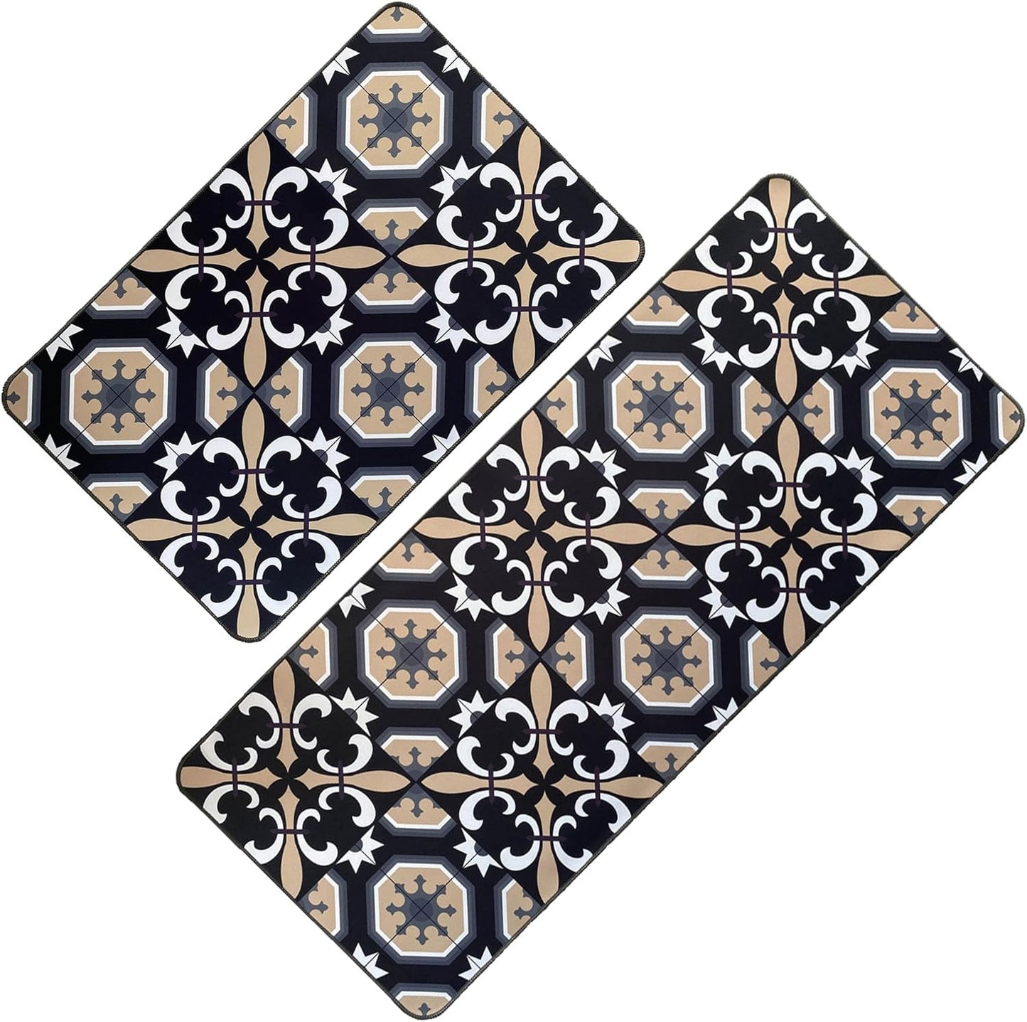 EVIDECO French Home Goods Set of 2 Jungle Printed Kitchen Mats - Gray Leaves Design - Stylish & Durable - Ideal for Homeowners & Renters - Non Slip & Comfort Floor Mat