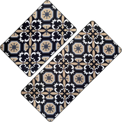 EVIDECO French Home Goods Set of 2 Jungle Printed Kitchen Mats - Gray Leaves Design - Stylish & Durable - Ideal for Homeowners & Renters - Non Slip & Comfort Floor Mat