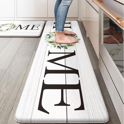 KIMODE Kitchen Anti Fatigue Rug Set of 2, Ergonomic Standing Kitchen Mat Set 2PCS, Farmhouse Kitchen Runner Stain Resistant, Non Slip Waterproof Kitchen Mats for Floor, 20" x 71" + 20" x 32", White