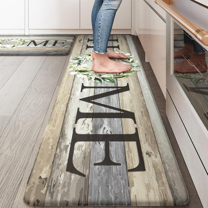 KIMODE Kitchen Anti Fatigue Rug Set of 2, Ergonomic Standing Kitchen Mat Set 2PCS, Farmhouse Kitchen Runner Stain Resistant, Non Slip Waterproof Kitchen Mats for Floor, 20" x 71" + 20" x 32", White