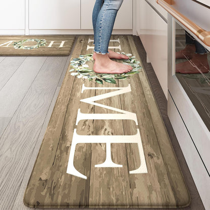 KIMODE Kitchen Anti Fatigue Rug Set of 2, Ergonomic Standing Kitchen Mat Set 2PCS, Farmhouse Kitchen Runner Stain Resistant, Non Slip Waterproof Kitchen Mats for Floor, 20" x 71" + 20" x 32", White