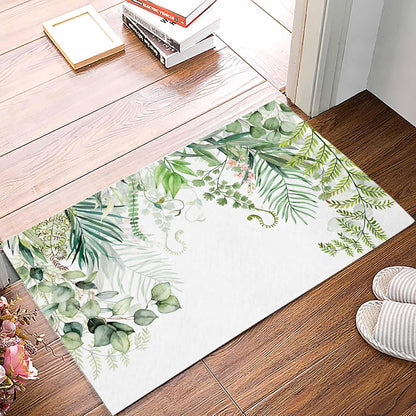 Spring Summer Kitchen Rugs and Mats Set of 2 Green Eucalyptus Leaves Kitchen Sink Mat Watercolor Ferns Plants Non-Slip Area Runner Rug,Washable Floor Mat for Home Dining Room Office 16"x24"+16"x47"