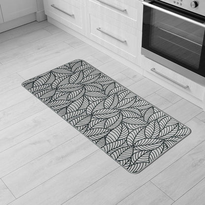 EVIDECO French Home Goods Set of 2 Jungle Printed Kitchen Mats - Gray Leaves Design - Stylish & Durable - Ideal for Homeowners & Renters - Non Slip & Comfort Floor Mat
