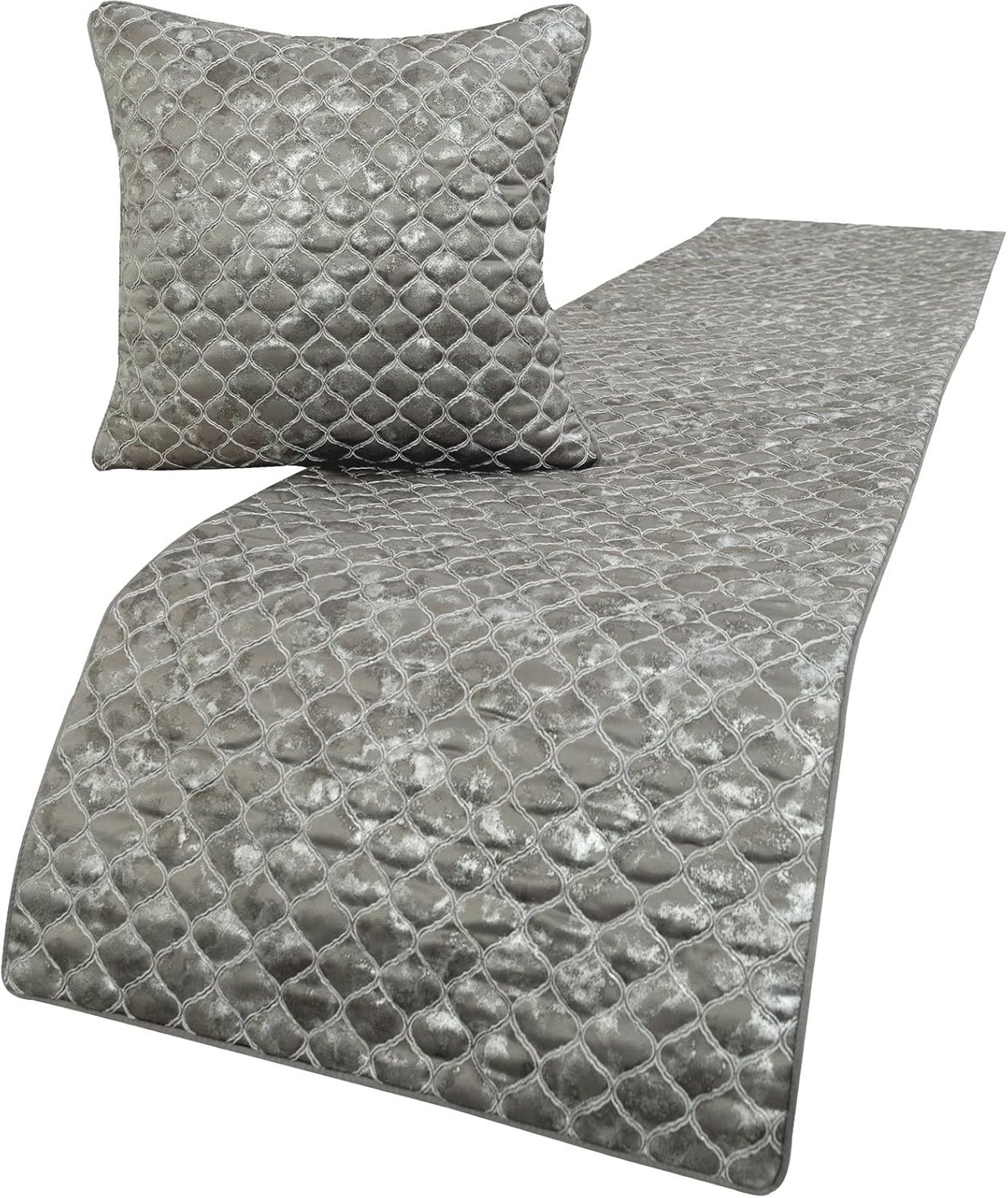 The HomeCentric King/Queen/Twin Blue Designer King 90"x18" Bed Runner with 2 Pillow Cover, Floral, Embroidered, Jute Lace & Lace Bed Scarf on Cotton Fabric - Morning Glories