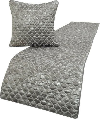 The HomeCentric King/Queen/Twin Blue Designer King 90"x18" Bed Runner with 2 Pillow Cover, Floral, Embroidered, Jute Lace & Lace Bed Scarf on Cotton Fabric - Morning Glories