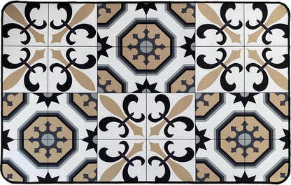 EVIDECO French Home Goods Set of 2 Jungle Printed Kitchen Mats - Gray Leaves Design - Stylish & Durable - Ideal for Homeowners & Renters - Non Slip & Comfort Floor Mat