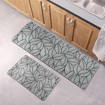 EVIDECO French Home Goods Set of 2 Jungle Printed Kitchen Mats - Gray Leaves Design - Stylish & Durable - Ideal for Homeowners & Renters - Non Slip & Comfort Floor Mat