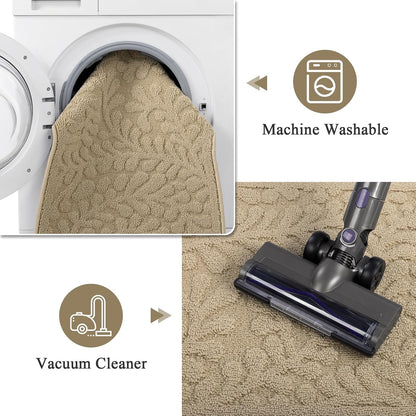 SHACOS Kitchen Rugs Sets of 3 Non Slip Washable Polypropylene Low Pile Absorbent Resist Dirt Kitchen Floor Mat 3 Piece for Entryway, Hallway, Front of Sink (24"x36"+24"x59"+24"x71", Leaves Beige)