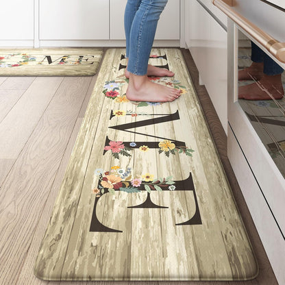 KIMODE Kitchen Anti Fatigue Rug Set of 2, Ergonomic Standing Kitchen Mat Set 2PCS, Farmhouse Kitchen Runner Stain Resistant, Non Slip Waterproof Kitchen Mats for Floor, 20" x 71" + 20" x 32", White