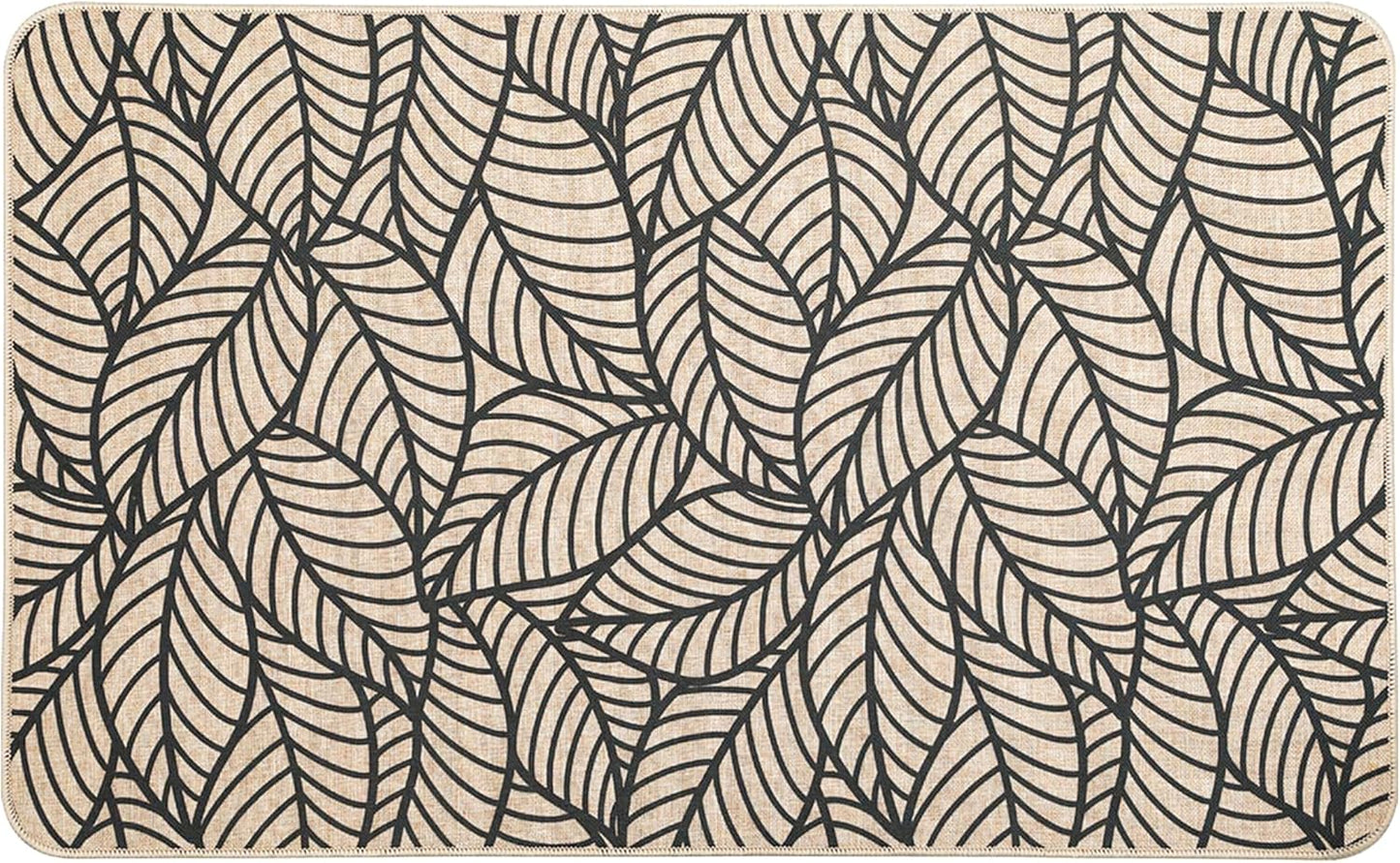 EVIDECO French Home Goods Set of 2 Jungle Printed Kitchen Mats - Gray Leaves Design - Stylish & Durable - Ideal for Homeowners & Renters - Non Slip & Comfort Floor Mat