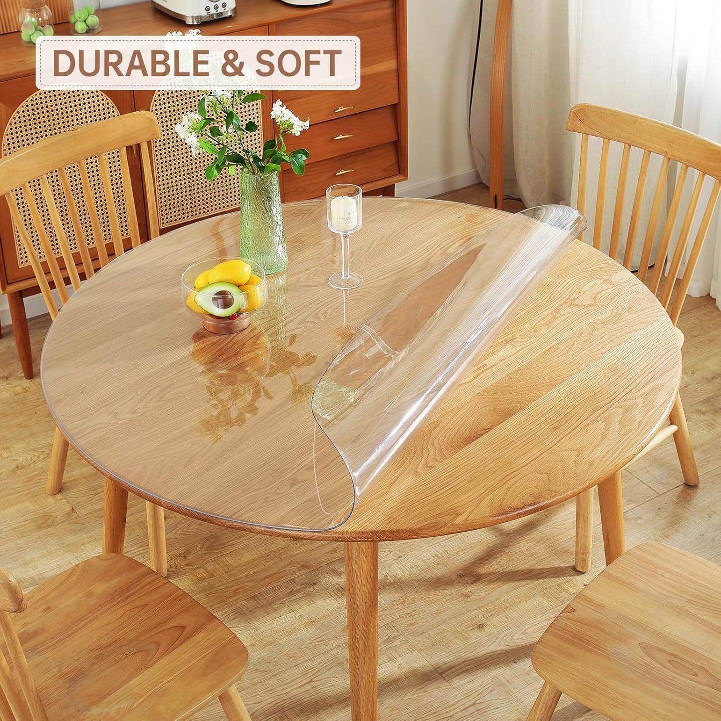 Warmstar Clear Table Protector 2mm Thick, Dia.48 Inch Round Table Cover Protector, Plastic Table Cover, Clear Desk Mat Desk Pad, Desk Protector Mat for Coffee Table, Writing Desk, Dining Room