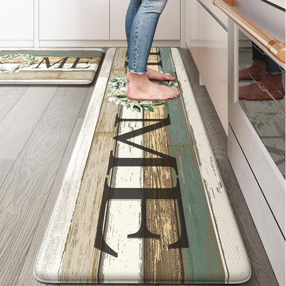 KIMODE Kitchen Anti Fatigue Rug Set of 2, Ergonomic Standing Kitchen Mat Set 2PCS, Farmhouse Kitchen Runner Stain Resistant, Non Slip Waterproof Kitchen Mats for Floor, 20" x 71" + 20" x 32", White
