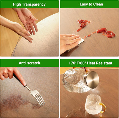 ETECHMART Clear Round Table Cover Protector 48'', 2.0mm Thick Vinyl Waterproof Transparent Table Protector, Non-Slip Heat Resistant Clear Plastic Table Cover Protector for Coffee Table Hard Floor