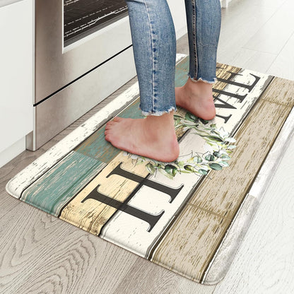 KIMODE Kitchen Anti Fatigue Rug Set of 2, Ergonomic Standing Kitchen Mat Set 2PCS, Farmhouse Kitchen Runner Stain Resistant, Non Slip Waterproof Kitchen Mats for Floor, 20" x 71" + 20" x 32", White
