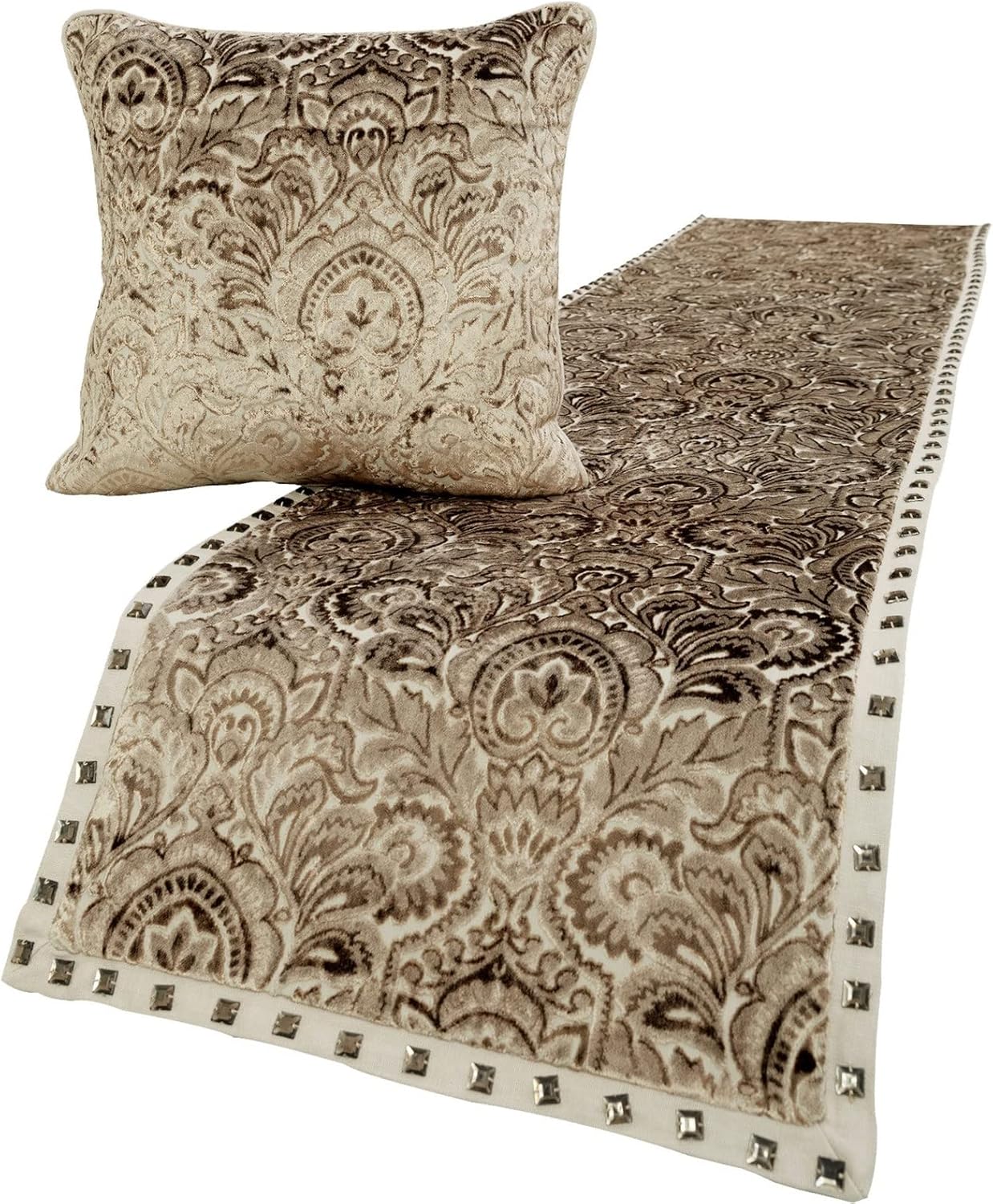 The HomeCentric King/Queen/Twin Blue Designer King 90"x18" Bed Runner with 2 Pillow Cover, Floral, Embroidered, Jute Lace & Lace Bed Scarf on Cotton Fabric - Morning Glories