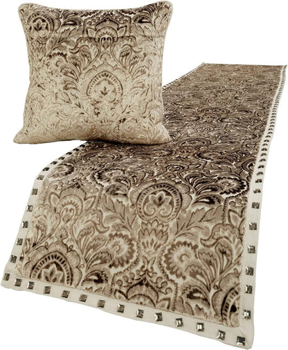 The HomeCentric King/Queen/Twin Blue Designer King 90"x18" Bed Runner with 2 Pillow Cover, Floral, Embroidered, Jute Lace & Lace Bed Scarf on Cotton Fabric - Morning Glories