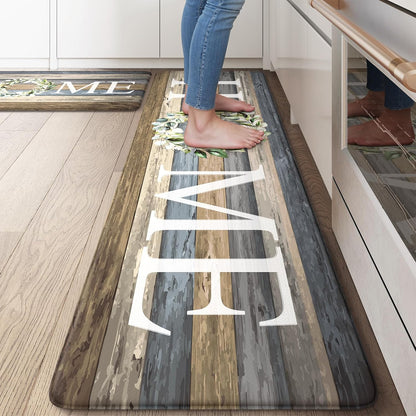 KIMODE Kitchen Anti Fatigue Rug Set of 2, Ergonomic Standing Kitchen Mat Set 2PCS, Farmhouse Kitchen Runner Stain Resistant, Non Slip Waterproof Kitchen Mats for Floor, 20" x 71" + 20" x 32", White