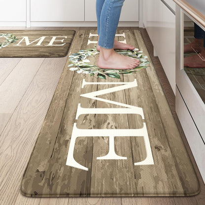 KIMODE Kitchen Anti Fatigue Rug Set of 2, Ergonomic Standing Kitchen Mat Set 2PCS, Farmhouse Kitchen Runner Stain Resistant, Non Slip Waterproof Kitchen Mats for Floor, 20" x 71" + 20" x 32", White