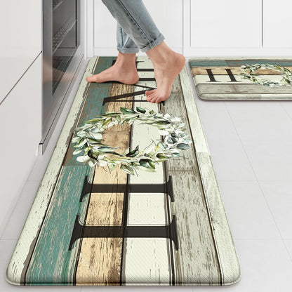 KIMODE Kitchen Anti Fatigue Rug Set of 2, Ergonomic Standing Kitchen Mat Set 2PCS, Farmhouse Kitchen Runner Stain Resistant, Non Slip Waterproof Kitchen Mats for Floor, 20" x 71" + 20" x 32", White
