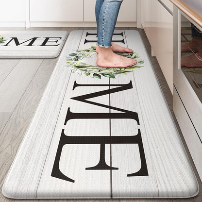 KIMODE Kitchen Anti Fatigue Rug Set of 2, Ergonomic Standing Kitchen Mat Set 2PCS, Farmhouse Kitchen Runner Stain Resistant, Non Slip Waterproof Kitchen Mats for Floor, 20" x 71" + 20" x 32", White