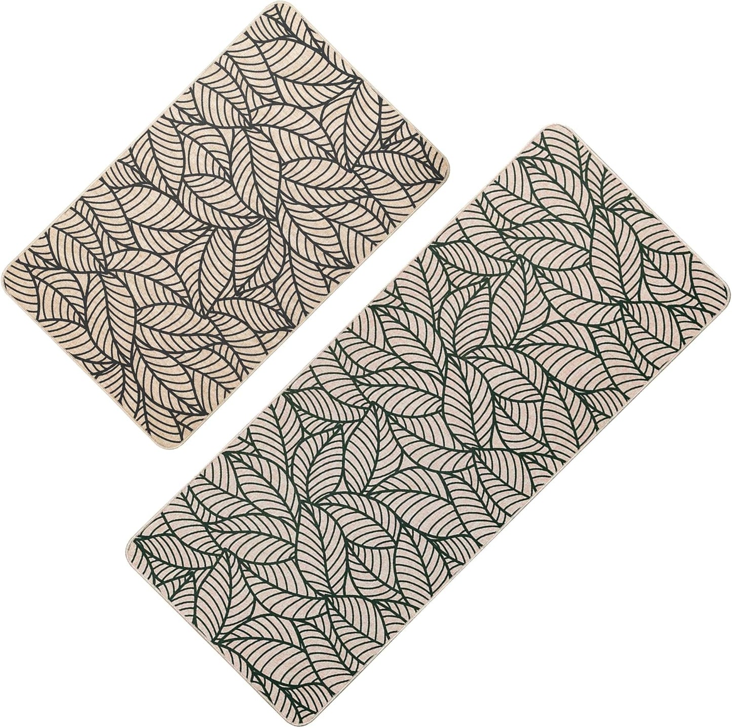 EVIDECO French Home Goods Set of 2 Jungle Printed Kitchen Mats - Gray Leaves Design - Stylish & Durable - Ideal for Homeowners & Renters - Non Slip & Comfort Floor Mat