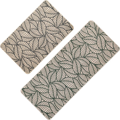 EVIDECO French Home Goods Set of 2 Jungle Printed Kitchen Mats - Gray Leaves Design - Stylish & Durable - Ideal for Homeowners & Renters - Non Slip & Comfort Floor Mat