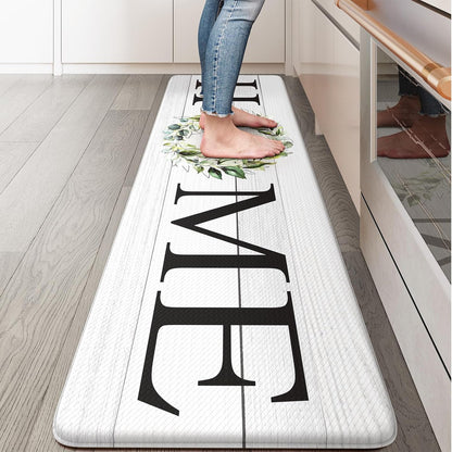 KIMODE Kitchen Anti Fatigue Rug Set of 2, Ergonomic Standing Kitchen Mat Set 2PCS, Farmhouse Kitchen Runner Stain Resistant, Non Slip Waterproof Kitchen Mats for Floor, 20" x 71" + 20" x 32", White