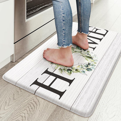 KIMODE Kitchen Anti Fatigue Rug Set of 2, Ergonomic Standing Kitchen Mat Set 2PCS, Farmhouse Kitchen Runner Stain Resistant, Non Slip Waterproof Kitchen Mats for Floor, 20" x 71" + 20" x 32", White