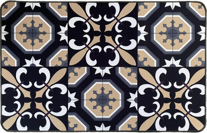 EVIDECO French Home Goods Set of 2 Jungle Printed Kitchen Mats - Gray Leaves Design - Stylish & Durable - Ideal for Homeowners & Renters - Non Slip & Comfort Floor Mat