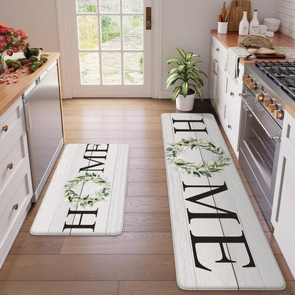 KIMODE Kitchen Anti Fatigue Rug Set of 2, Ergonomic Standing Kitchen Mat Set 2PCS, Farmhouse Kitchen Runner Stain Resistant, Non Slip Waterproof Kitchen Mats for Floor, 20" x 71" + 20" x 32", White