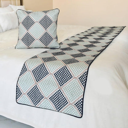 The HomeCentric King/Queen/Twin Blue Designer King 90"x18" Bed Runner with 2 Pillow Cover, Floral, Embroidered, Jute Lace & Lace Bed Scarf on Cotton Fabric - Morning Glories