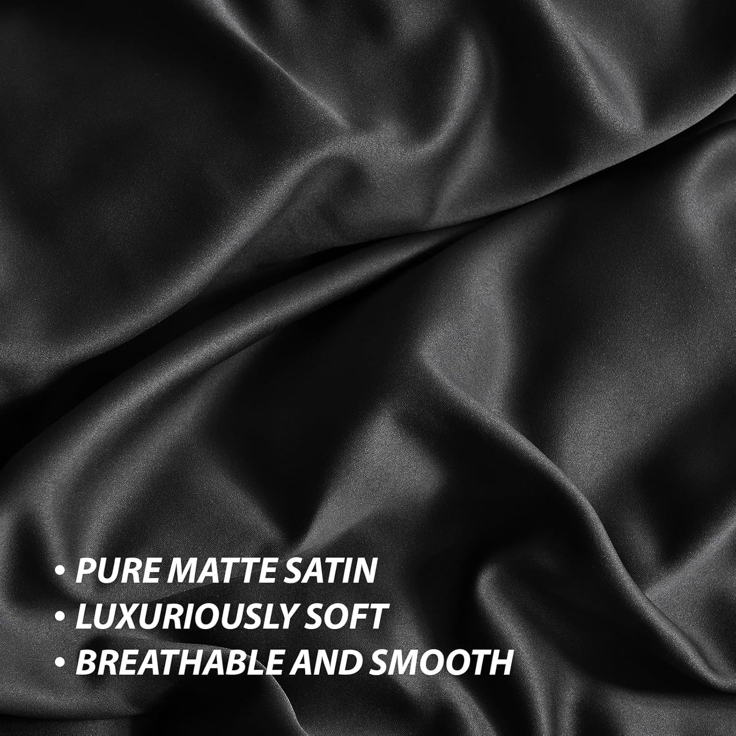 Cosmoluxe King Size Comforter Set, Satin Comforter Sets for All Season, 3 Pieces Reversible Lightweight and Breathable Bedding Sets with 1 Silky Comforter and 2 Pillow Shams (Black)