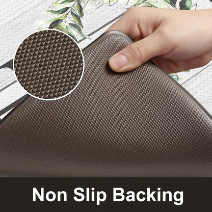 KIMODE Kitchen Anti Fatigue Rug Set of 2, Ergonomic Standing Kitchen Mat Set 2PCS, Farmhouse Kitchen Runner Stain Resistant, Non Slip Waterproof Kitchen Mats for Floor, 20" x 71" + 20" x 32", White