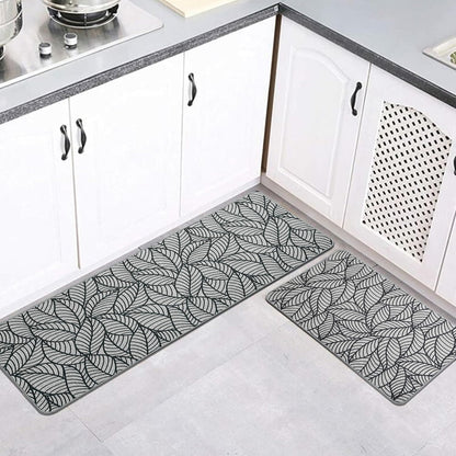 EVIDECO French Home Goods Set of 2 Jungle Printed Kitchen Mats - Gray Leaves Design - Stylish & Durable - Ideal for Homeowners & Renters - Non Slip & Comfort Floor Mat