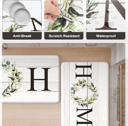 KIMODE Kitchen Anti Fatigue Rug Set of 2, Ergonomic Standing Kitchen Mat Set 2PCS, Farmhouse Kitchen Runner Stain Resistant, Non Slip Waterproof Kitchen Mats for Floor, 20" x 71" + 20" x 32", White