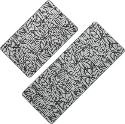 EVIDECO French Home Goods Set of 2 Jungle Printed Kitchen Mats - Gray Leaves Design - Stylish & Durable - Ideal for Homeowners & Renters - Non Slip & Comfort Floor Mat