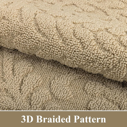 SHACOS Kitchen Rugs Sets of 3 Non Slip Washable Polypropylene Low Pile Absorbent Resist Dirt Kitchen Floor Mat 3 Piece for Entryway, Hallway, Front of Sink (24"x36"+24"x59"+24"x71", Leaves Beige)